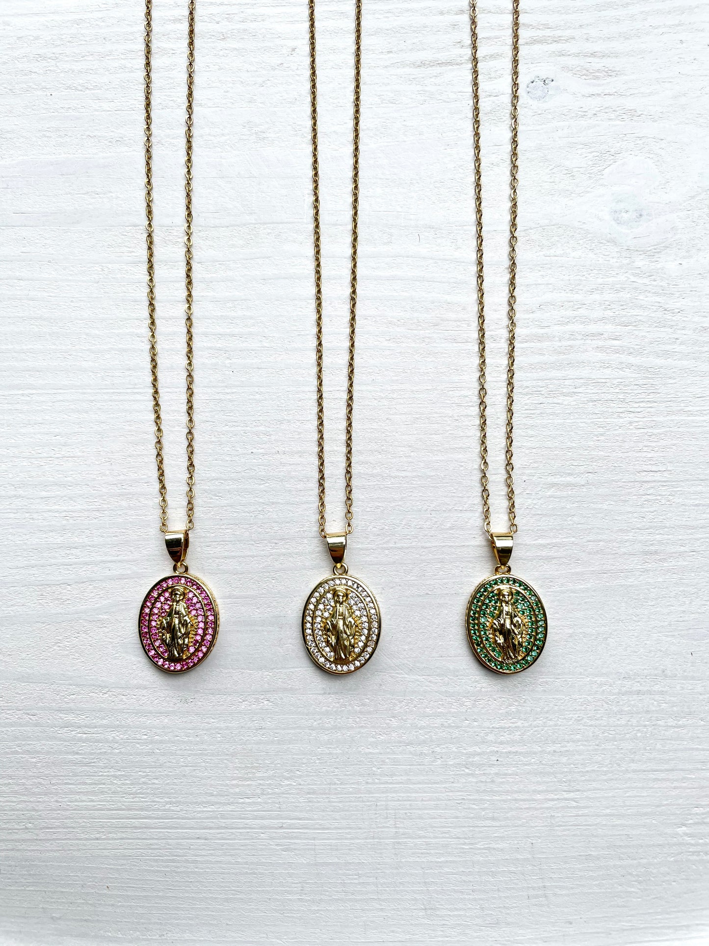 Collana zirconi fucsia/verde/oro