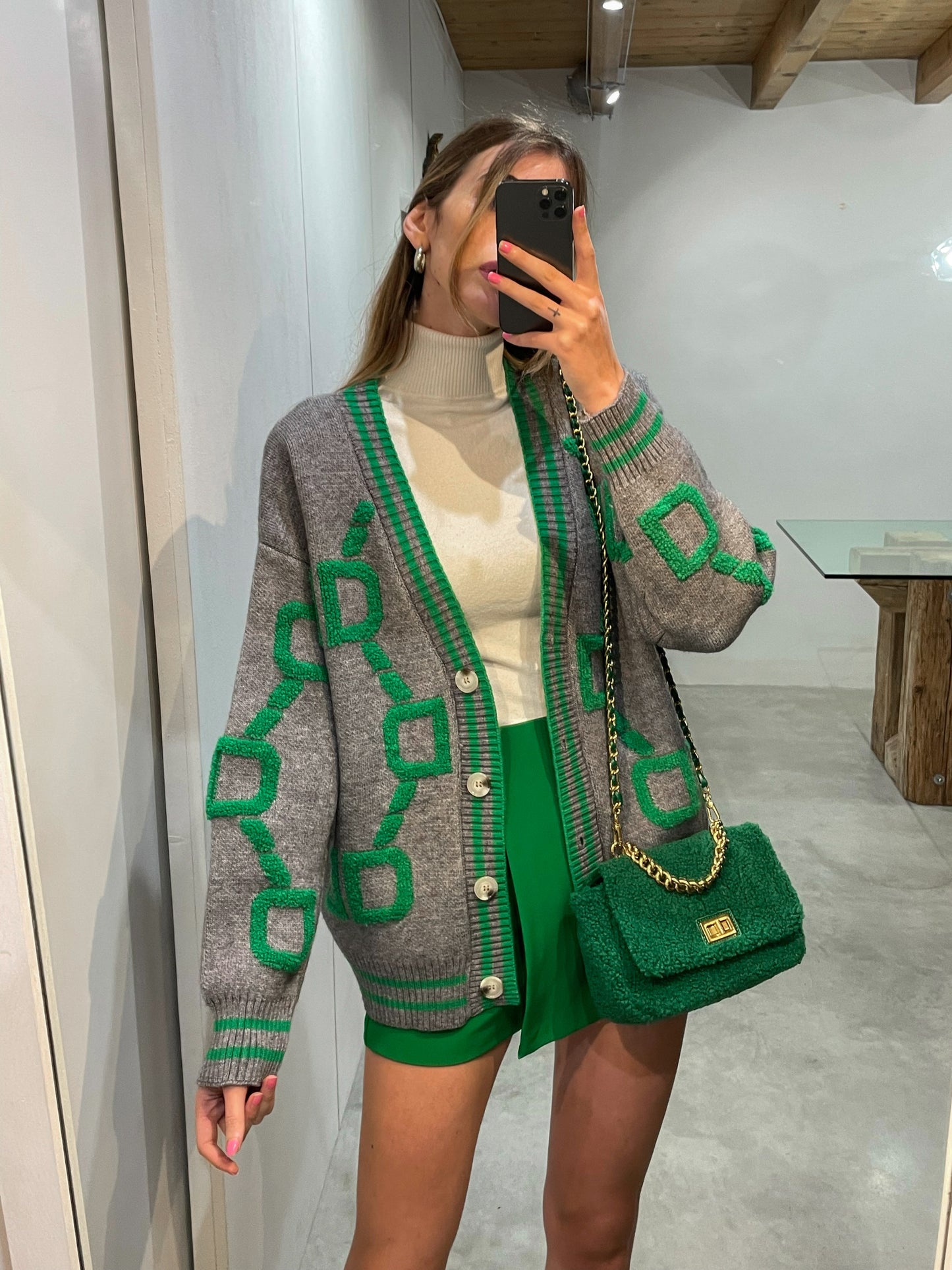 Cardigan Grace grigione e verde