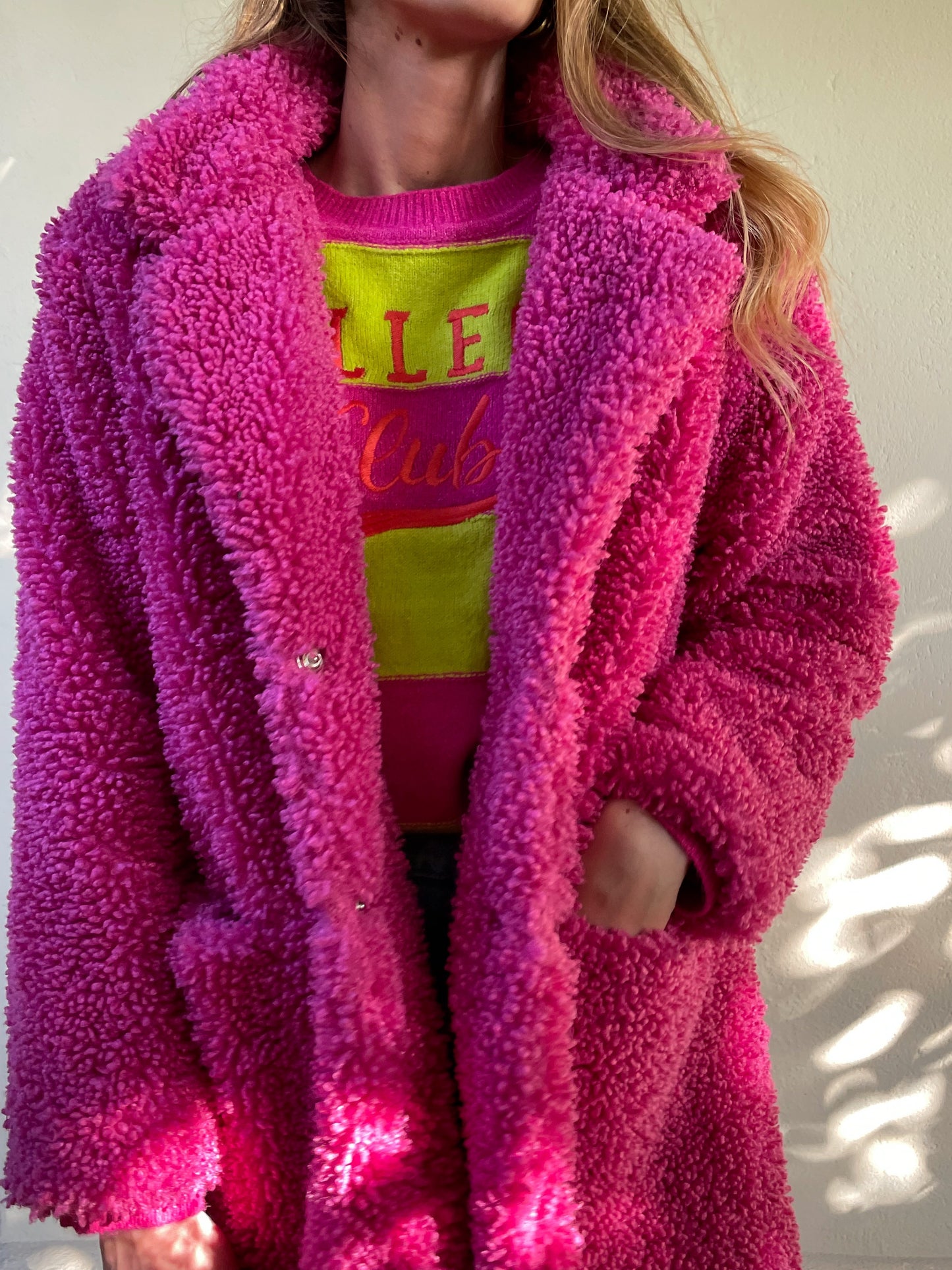 Teddy curly fur fucsia