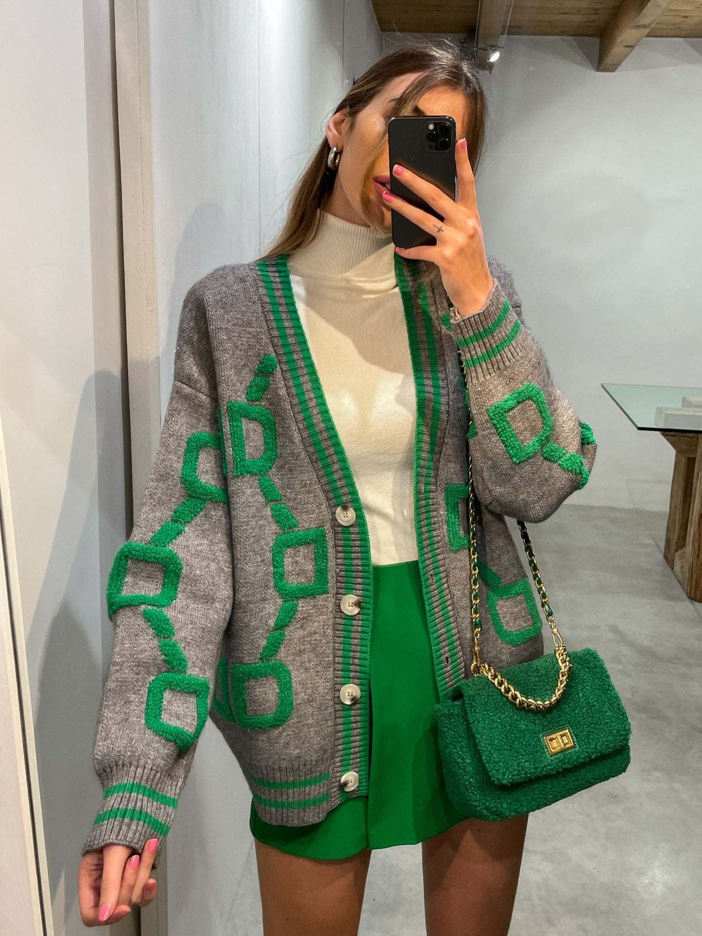 Cardigan Grace grigione e verde