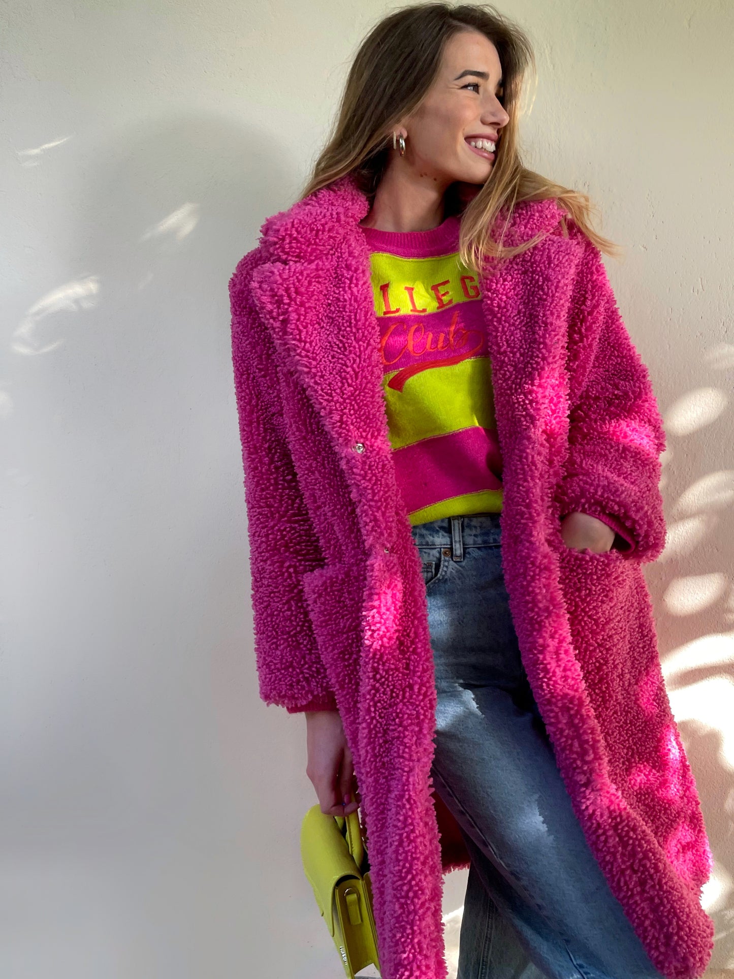 Teddy curly fur fucsia